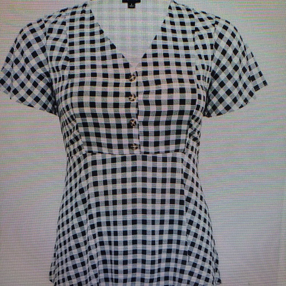 Black Gingham Stretch Challis Peplum Blouse Size 4X, Plus women's 26